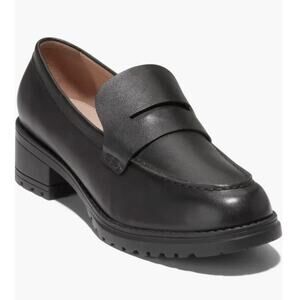 Cole Haan Womens 8.5 Camea Black Leather Lug Heeled Penny Loafer W28816 NIB $160